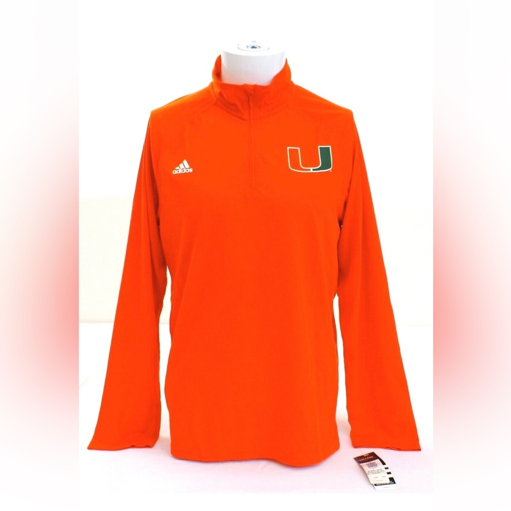 Adidas Orange Miami University 1/4 Zip Long Sleeve Ultimate Tee Shirt Men's M